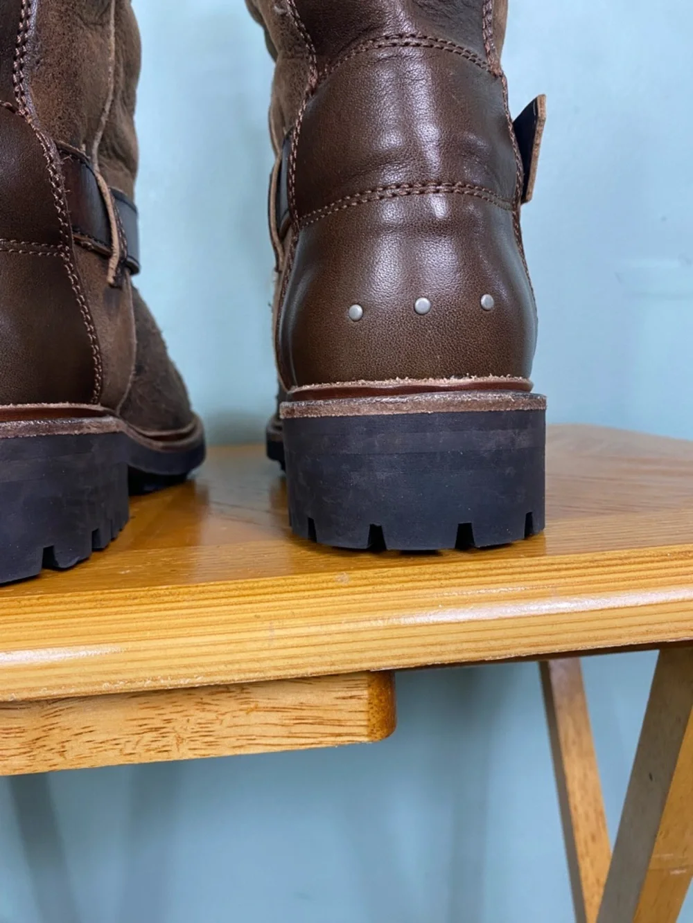 Free People We The Free Charlie Shearling Boots Brown Leather Buckle‎ Size 9